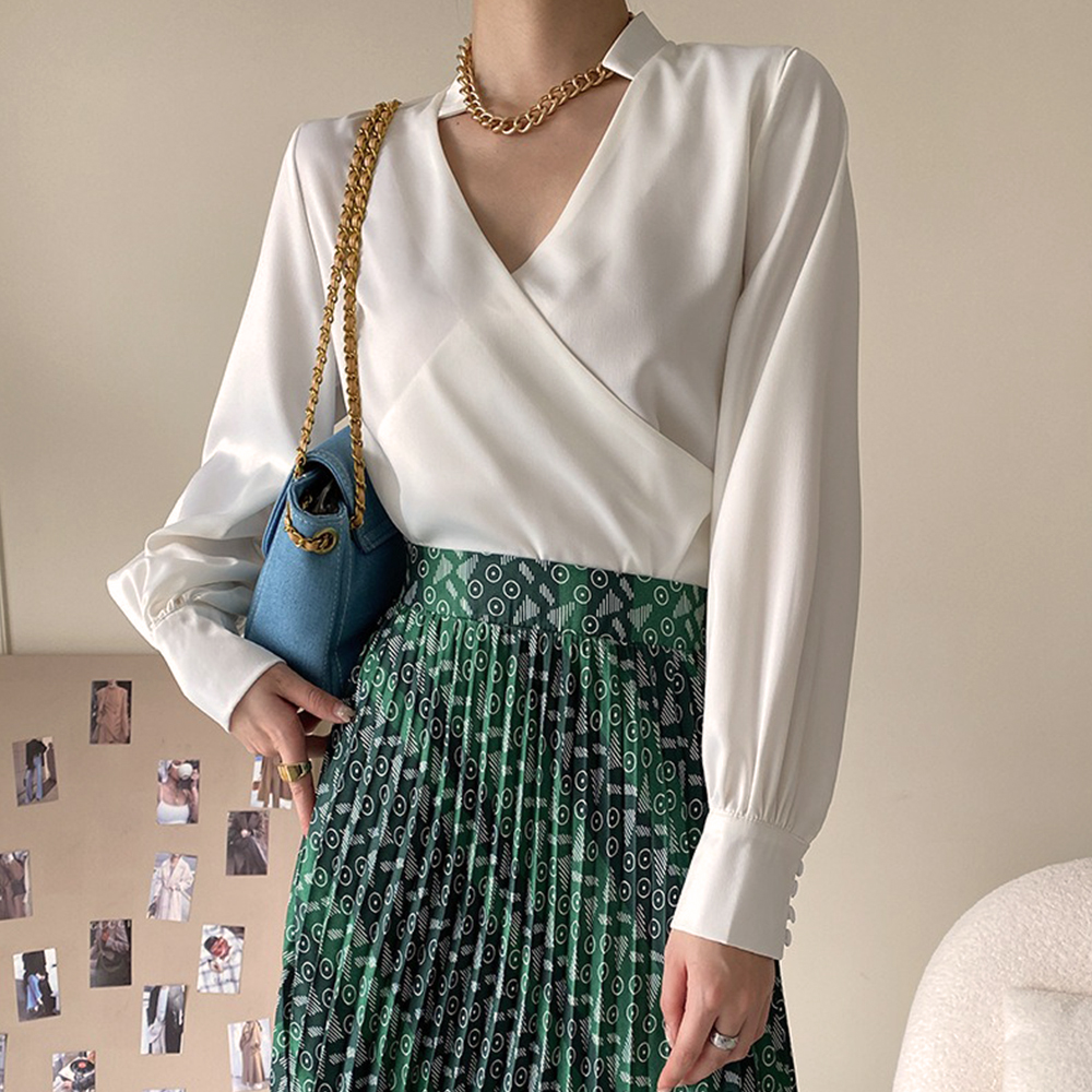 復古小立領緞面襯衫