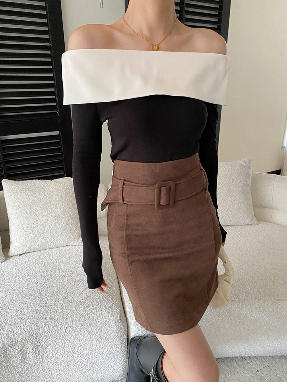 撞色拼接一字領上衣,evaviva,4N-ZA09196,撞色拼接一字領上衣,周新品優惠,NEWARRIVAL