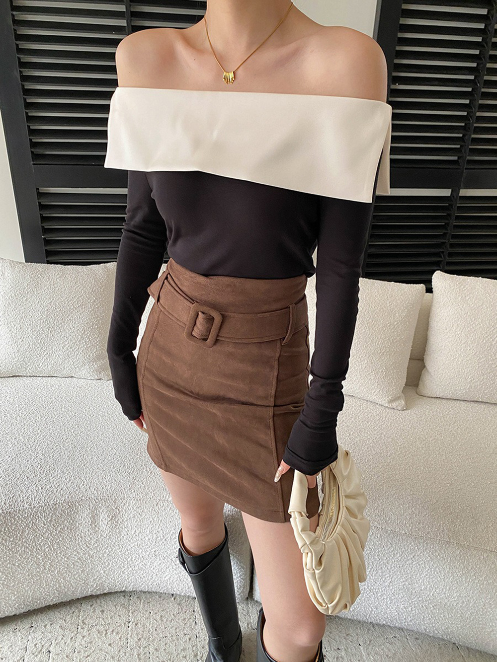 撞色拼接一字領上衣,evaviva,4N-ZA09196,撞色拼接一字領上衣,周新品優惠,NEWARRIVAL