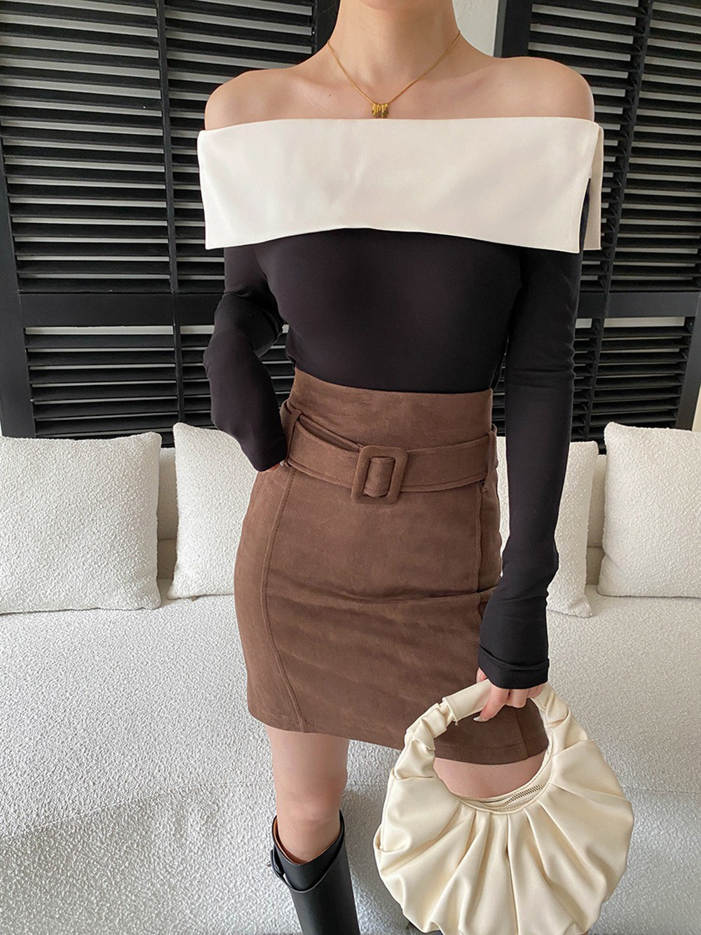 撞色拼接一字領上衣,evaviva,4N-ZA09196,撞色拼接一字領上衣,周新品優惠,NEWARRIVAL