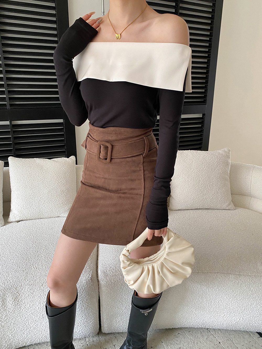 撞色拼接一字領上衣,evaviva,4N-ZA09196,撞色拼接一字領上衣,周新品優惠,NEWARRIVAL