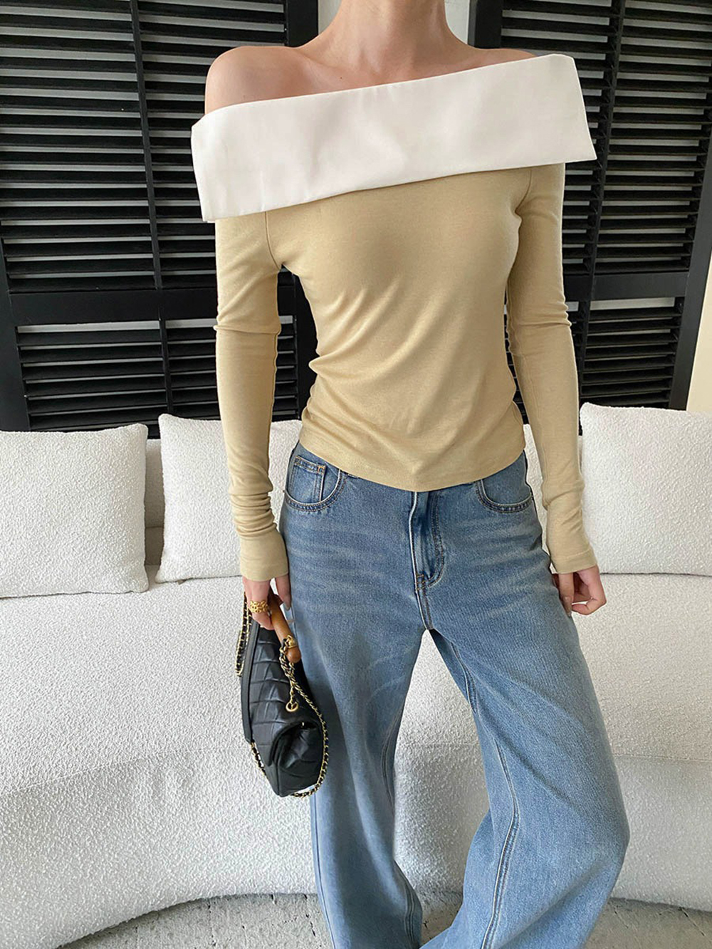 撞色拼接一字領上衣,evaviva,4N-ZA09196,撞色拼接一字領上衣,周新品優惠,NEWARRIVAL