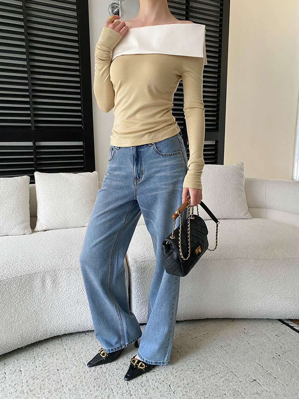 撞色拼接一字領上衣,evaviva,4N-ZA09196,撞色拼接一字領上衣,周新品優惠,NEWARRIVAL