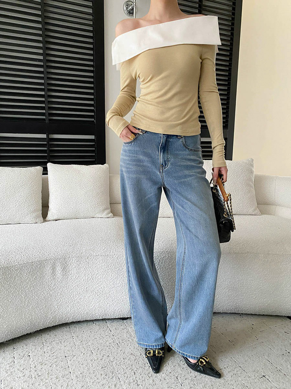 撞色拼接一字領上衣,evaviva,4N-ZA09196,撞色拼接一字領上衣,周新品優惠,NEWARRIVAL