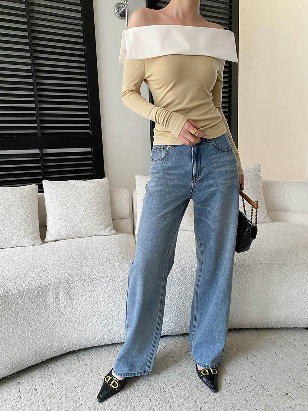 撞色拼接一字領上衣,evaviva,4N-ZA09196,撞色拼接一字領上衣,周新品優惠,NEWARRIVAL