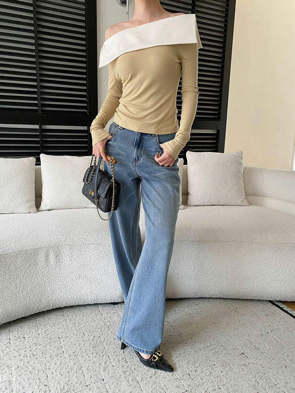 撞色拼接一字領上衣,evaviva,4N-ZA09196,撞色拼接一字領上衣,周新品優惠,NEWARRIVAL