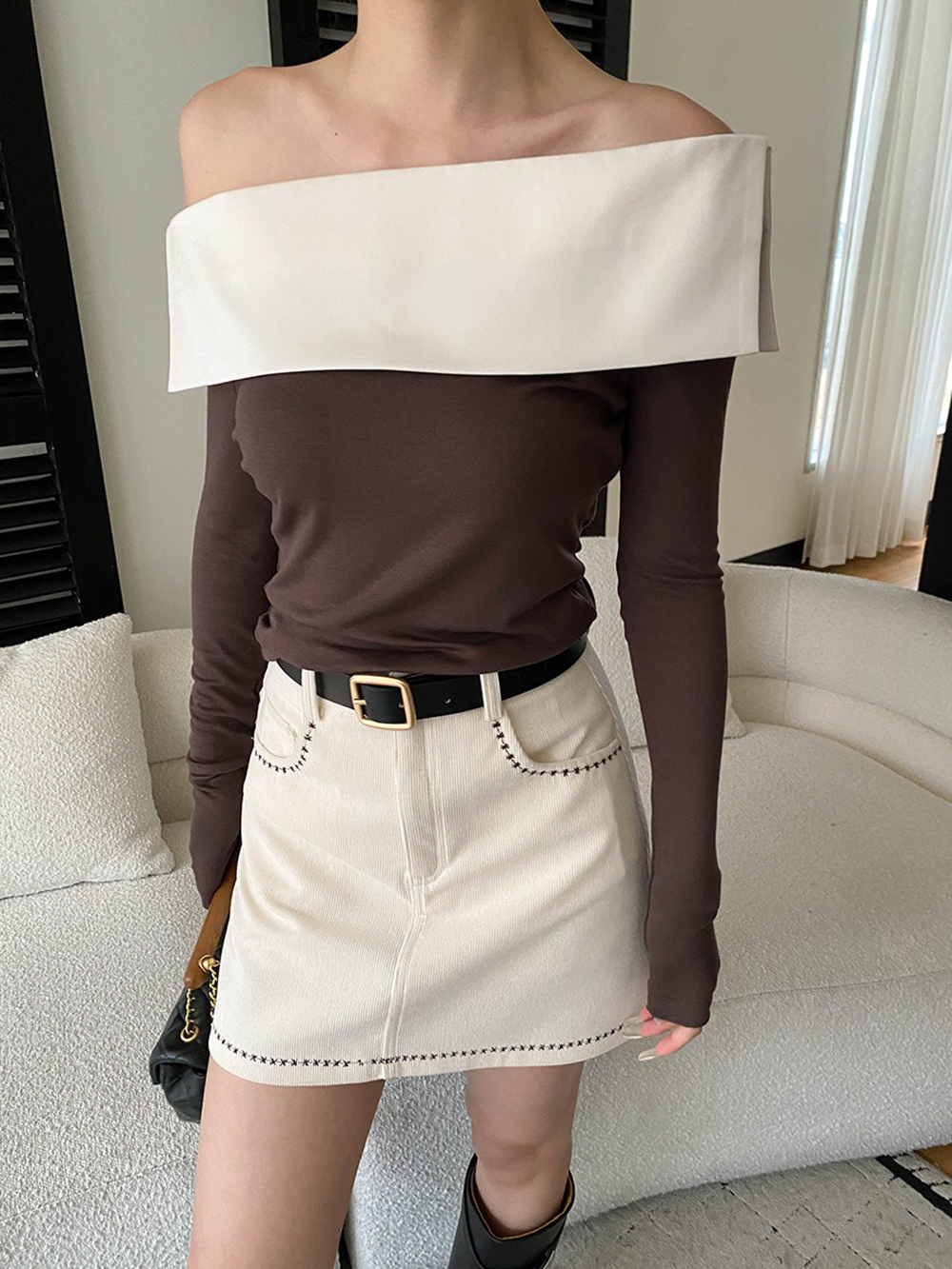 撞色拼接一字領上衣,evaviva,4N-ZA09196,撞色拼接一字領上衣,周新品優惠,NEWARRIVAL