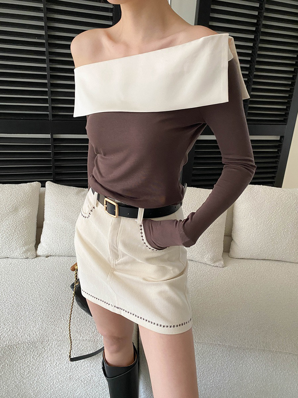 撞色拼接一字領上衣,evaviva,4N-ZA09196,撞色拼接一字領上衣,周新品優惠,NEWARRIVAL