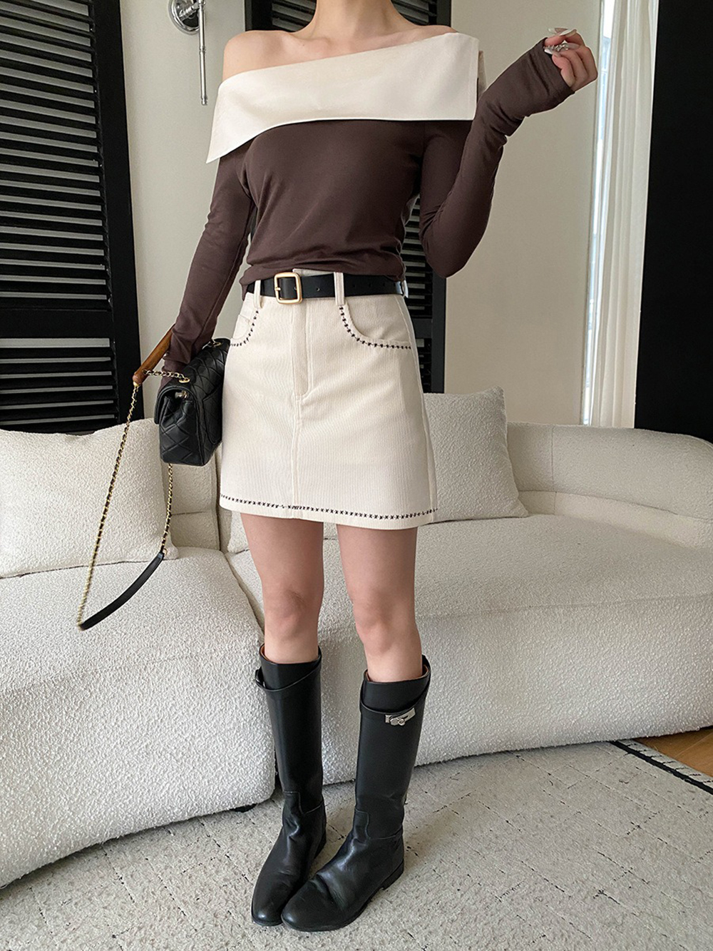 撞色拼接一字領上衣,evaviva,4N-ZA09196,撞色拼接一字領上衣,周新品優惠,NEWARRIVAL