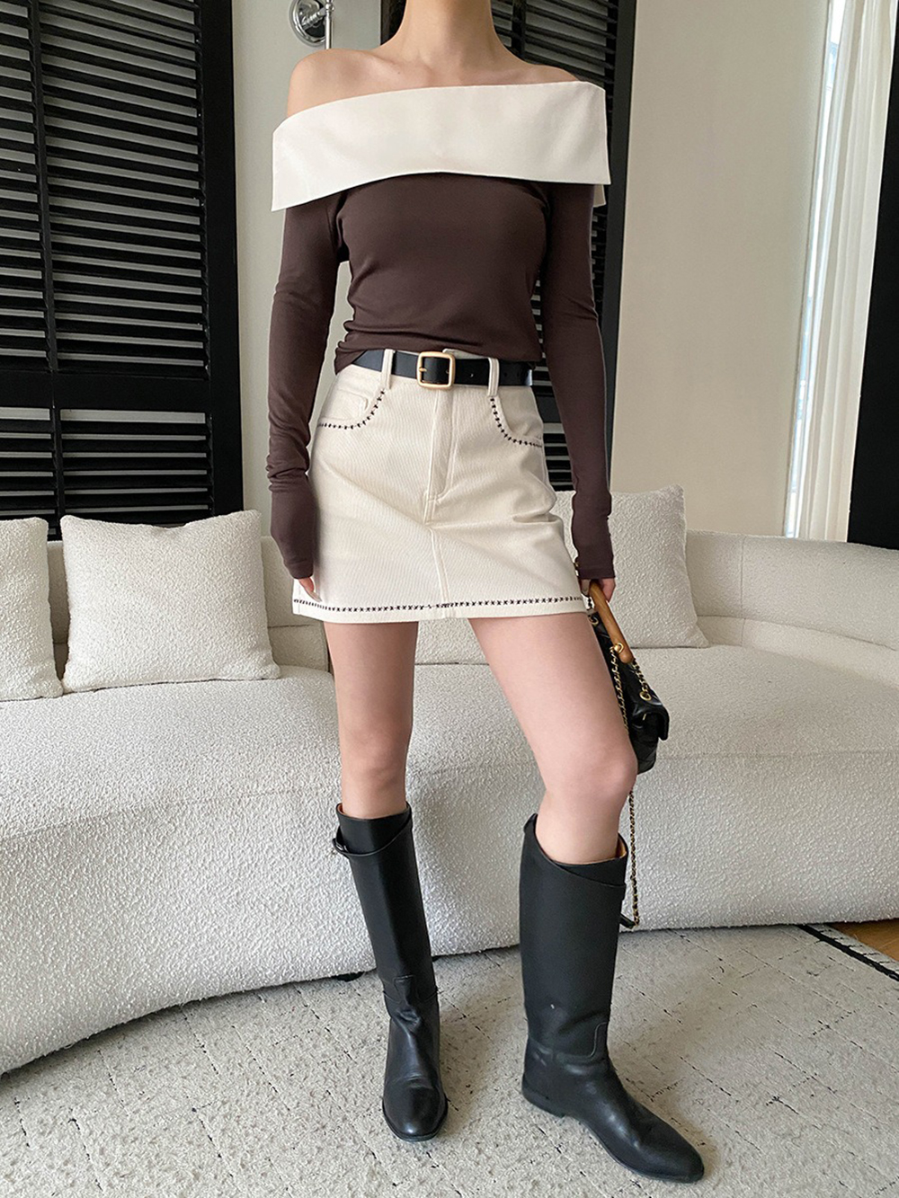 撞色拼接一字領上衣,evaviva,4N-ZA09196,撞色拼接一字領上衣,周新品優惠,NEWARRIVAL