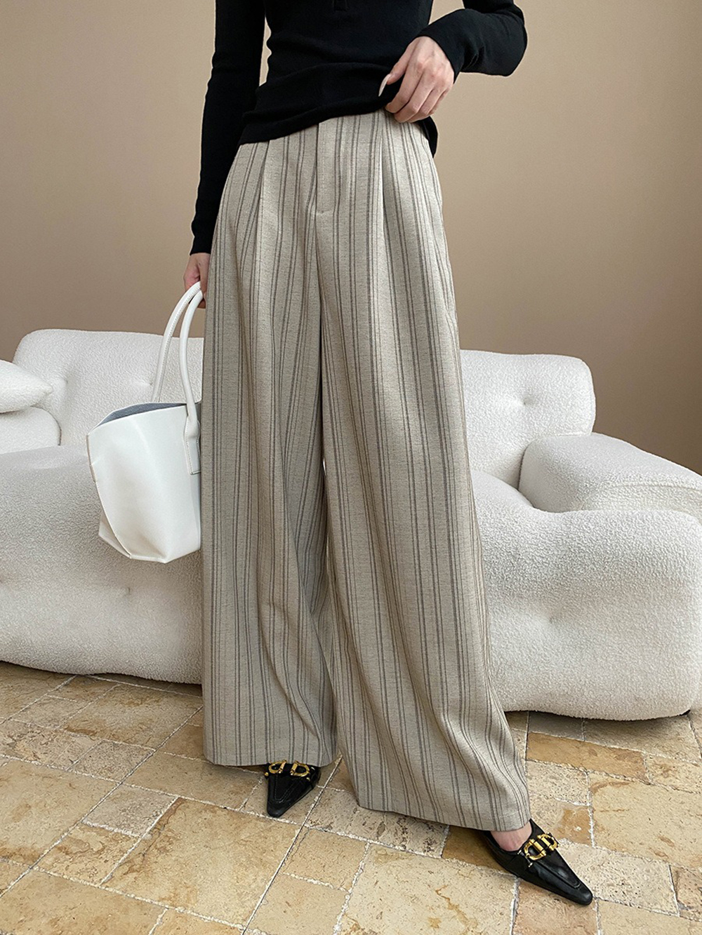 率性時尚條紋落地寬褲,evaviva,4N-ZB09181,率性時尚條紋落地寬褲,領500,999免運