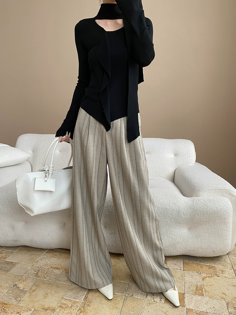 率性時尚條紋落地寬褲,evaviva,4N-ZB09181,率性時尚條紋落地寬褲,領500,999免運