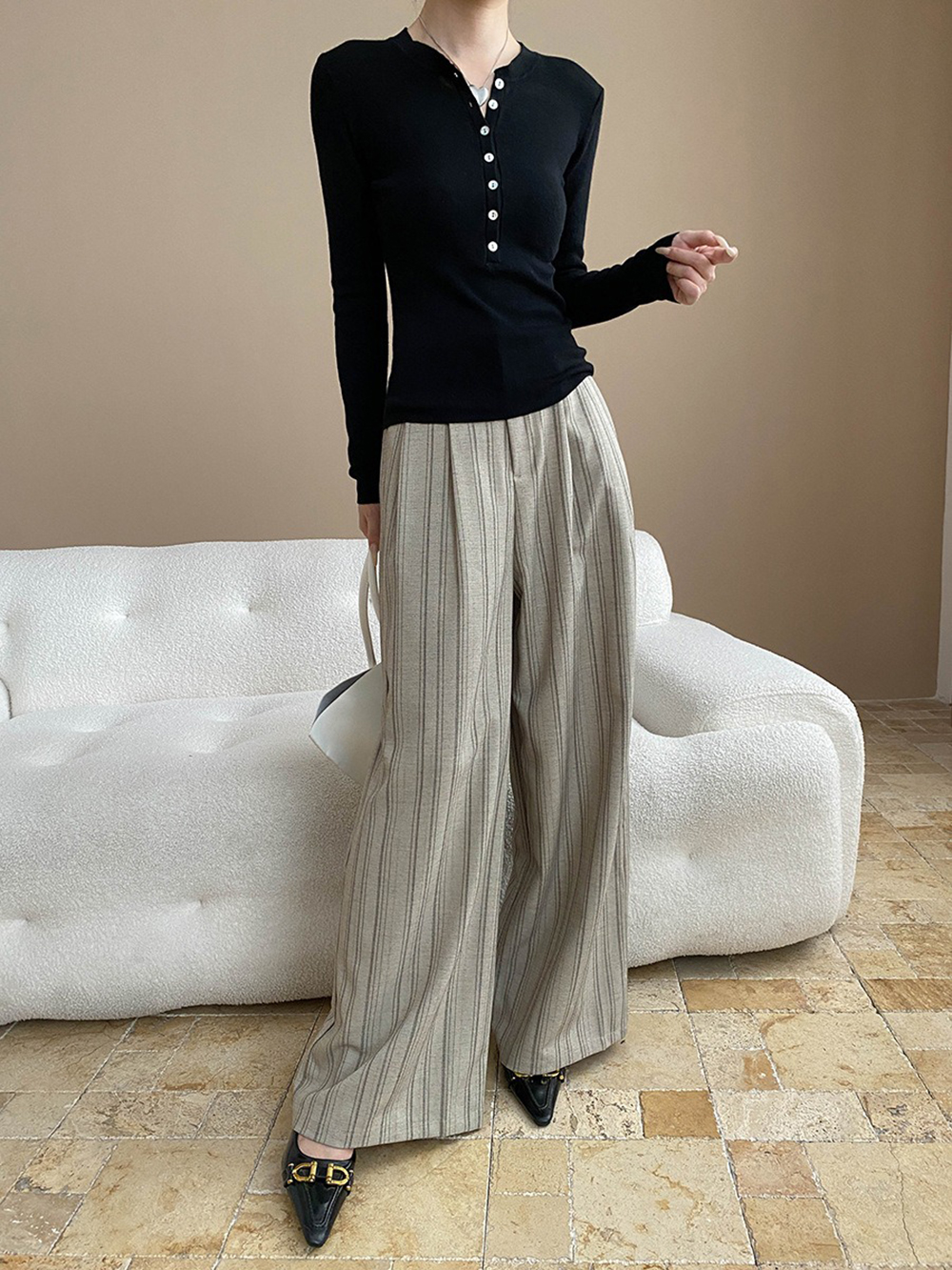 率性時尚條紋落地寬褲,evaviva,4N-ZB09181,率性時尚條紋落地寬褲,領500,999免運