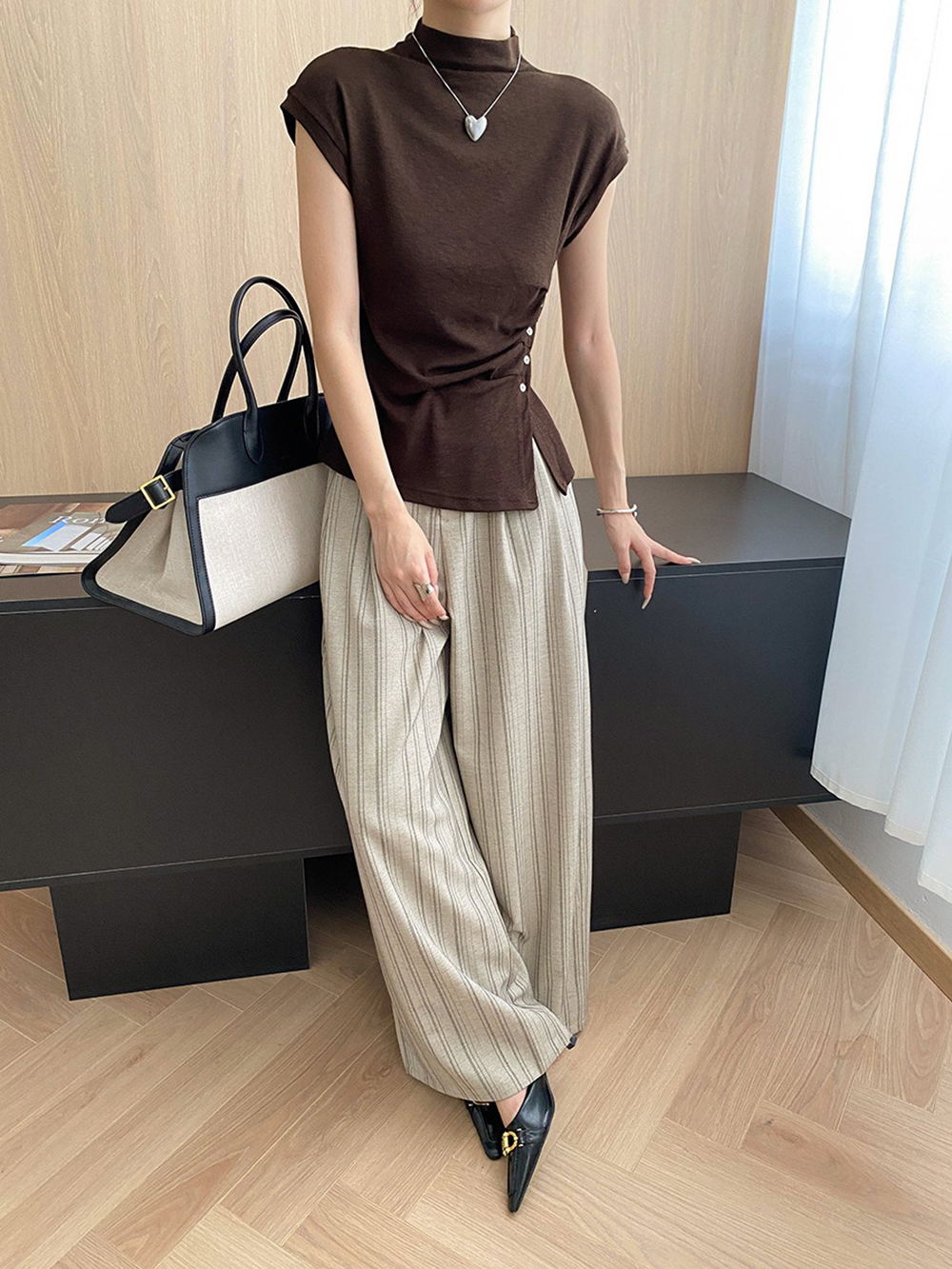 率性時尚條紋落地寬褲,evaviva,4N-ZB09181,率性時尚條紋落地寬褲,領500,999免運