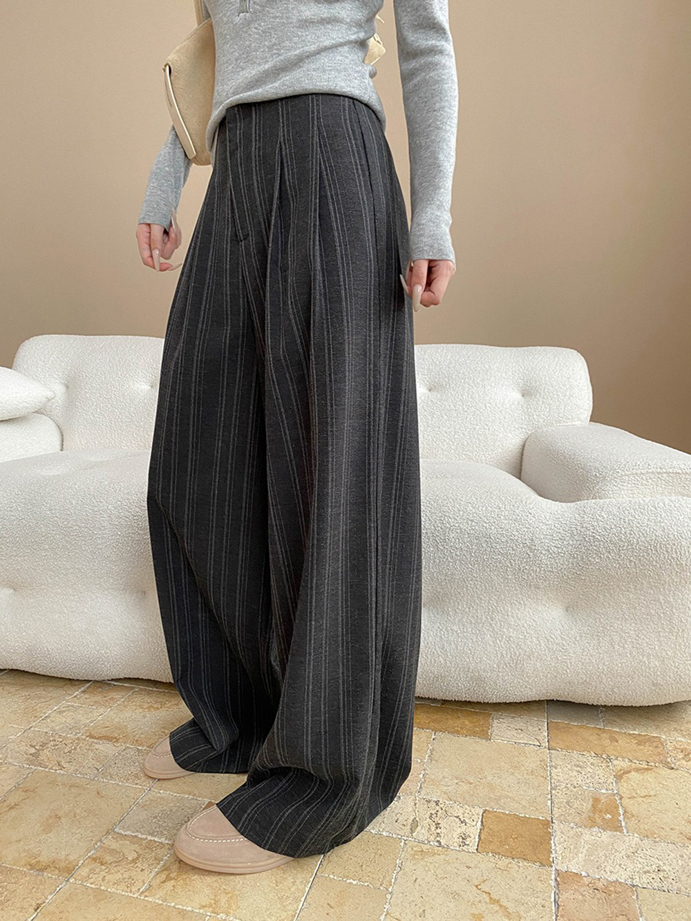 率性時尚條紋落地寬褲,evaviva,4N-ZB09181,率性時尚條紋落地寬褲,領500,999免運