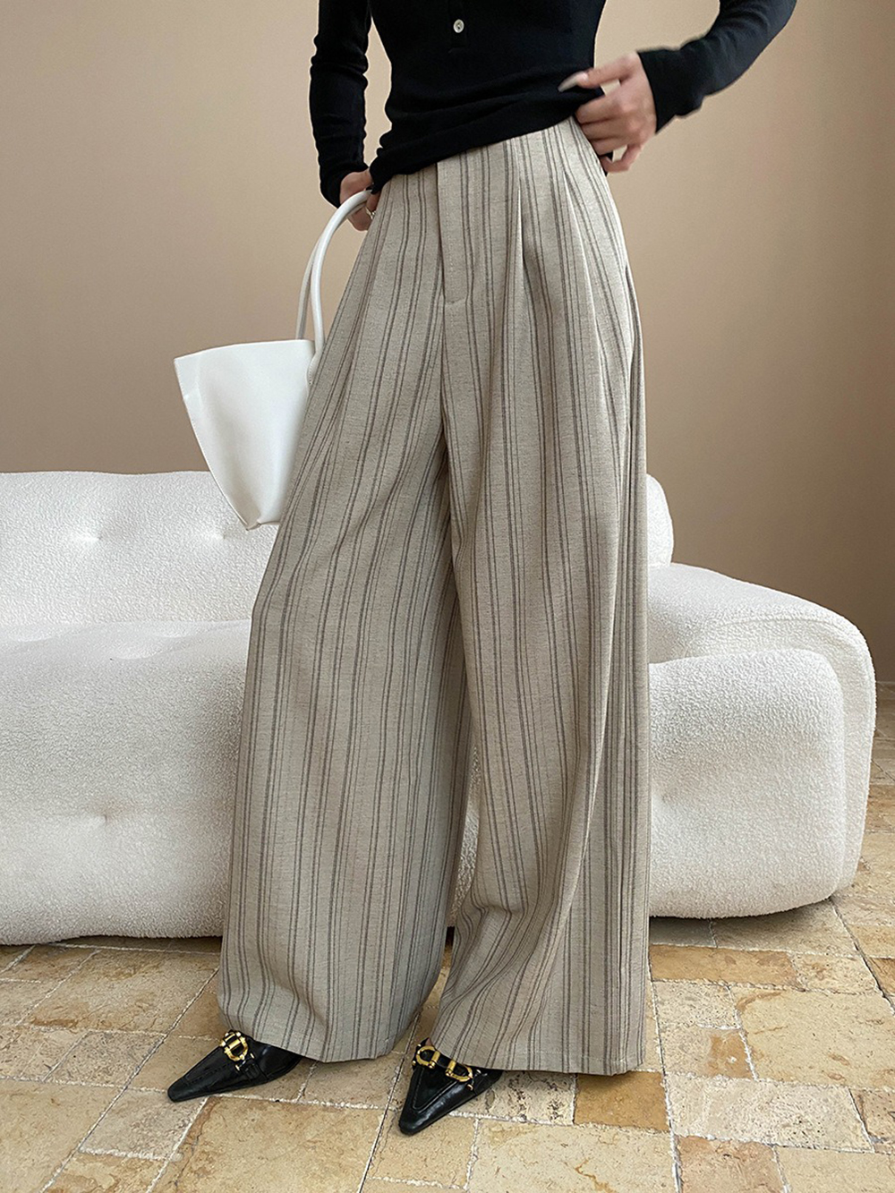 率性時尚條紋落地寬褲,evaviva,4N-ZB09181,率性時尚條紋落地寬褲,領500,999免運