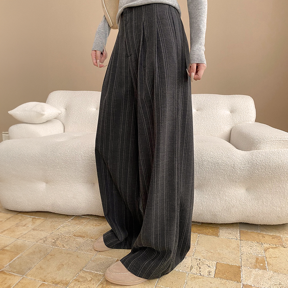 率性時尚條紋落地寬褲
