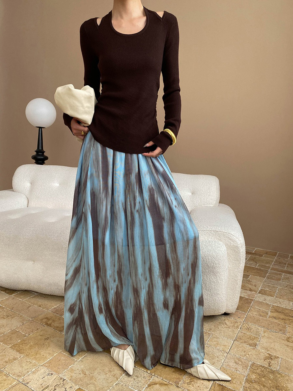 水墨暈染垂墜感長裙,evaviva,4N-ZC09191,水墨暈染垂墜感長裙,周新品優惠,NEWARRIVAL