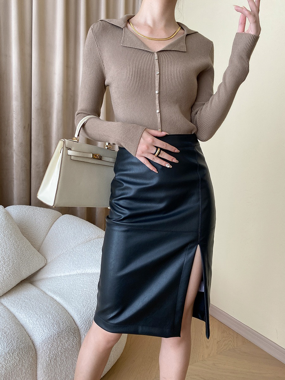 都會個性高腰開衩皮裙,evaviva,4N-ZC09192,都會個性高腰開衩皮裙,周新品優惠,NEWARRIVAL