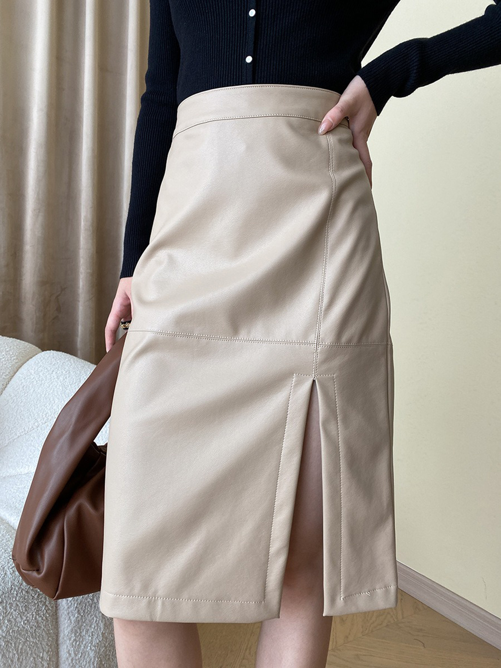 都會個性高腰開衩皮裙,evaviva,4N-ZC09192,都會個性高腰開衩皮裙,周新品優惠,NEWARRIVAL