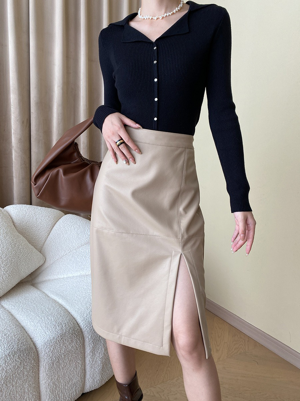 都會個性高腰開衩皮裙,evaviva,4N-ZC09192,都會個性高腰開衩皮裙,周新品優惠,NEWARRIVAL