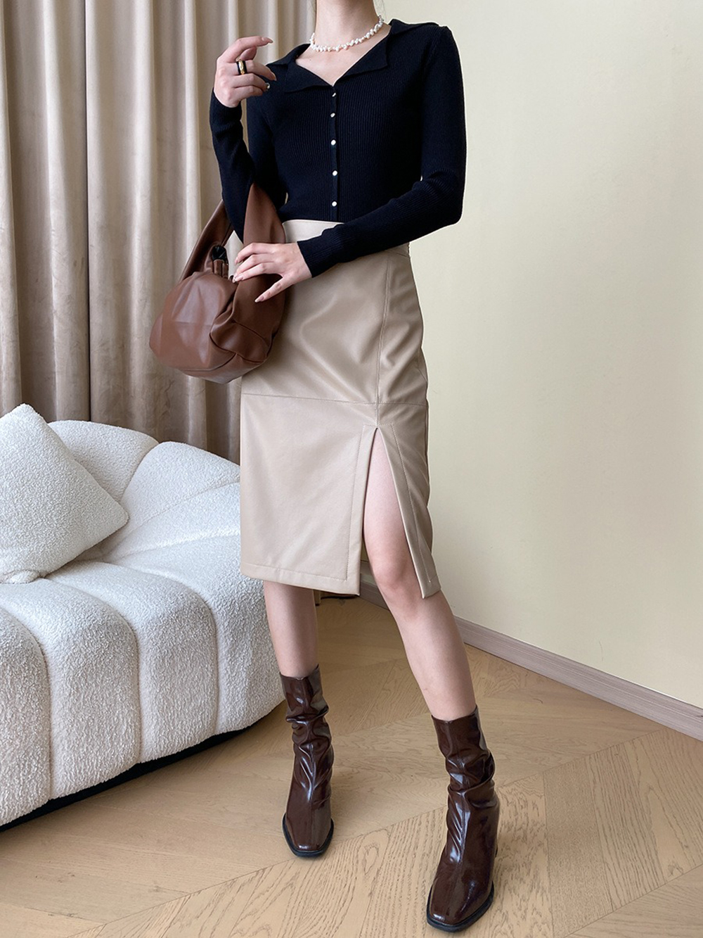 都會個性高腰開衩皮裙,evaviva,4N-ZC09192,都會個性高腰開衩皮裙,周新品優惠,NEWARRIVAL