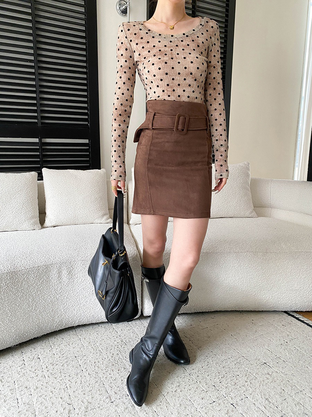 復古麂皮絨腰帶短裙,evaviva,4N-ZC09195,復古麂皮絨腰帶短裙,周新品優惠,NEWARRIVAL