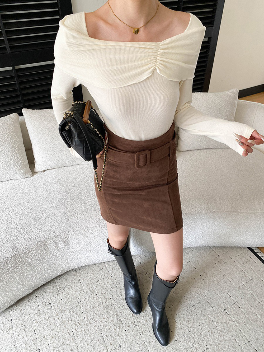 復古麂皮絨腰帶短裙,evaviva,4N-ZC09195,復古麂皮絨腰帶短裙,周新品優惠,NEWARRIVAL