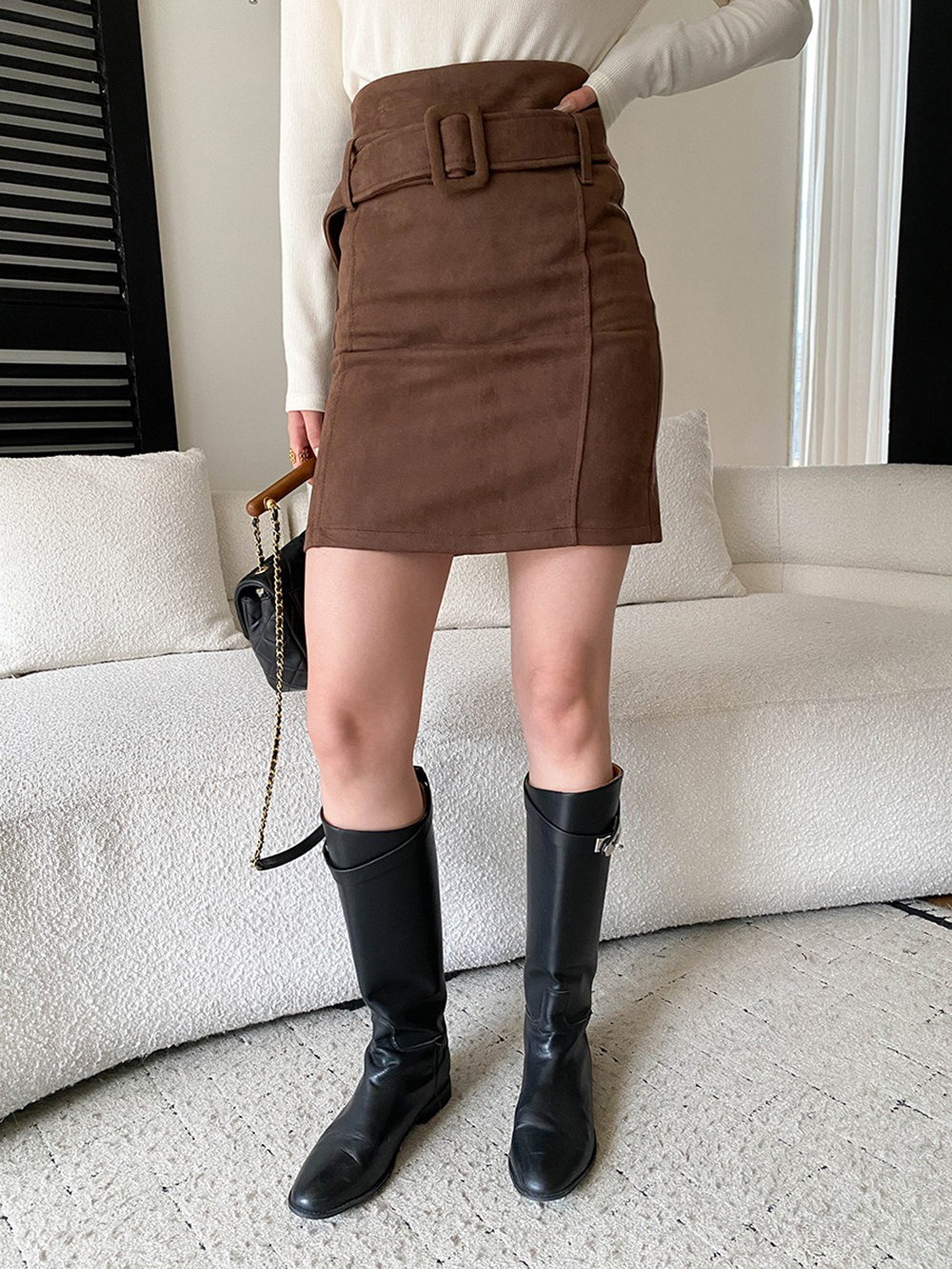 復古麂皮絨腰帶短裙,evaviva,4N-ZC09195,復古麂皮絨腰帶短裙,周新品優惠,NEWARRIVAL