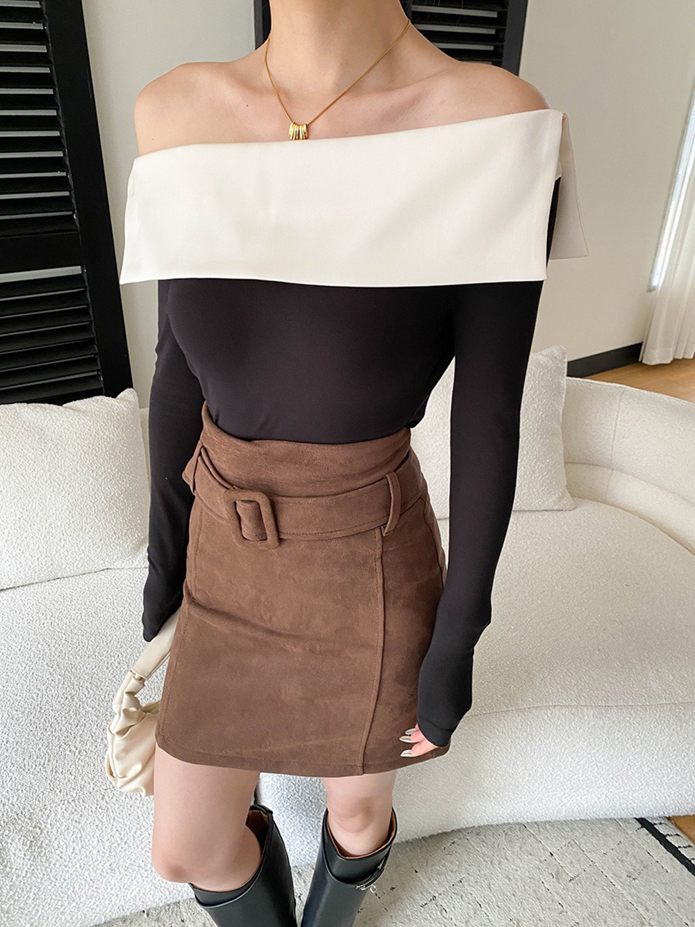 復古麂皮絨腰帶短裙,evaviva,4N-ZC09195,復古麂皮絨腰帶短裙,周新品優惠,NEWARRIVAL