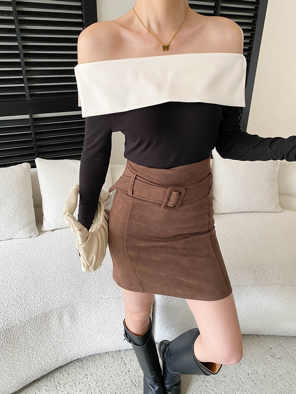 復古麂皮絨腰帶短裙,evaviva,4N-ZC09195,復古麂皮絨腰帶短裙,周新品優惠,NEWARRIVAL