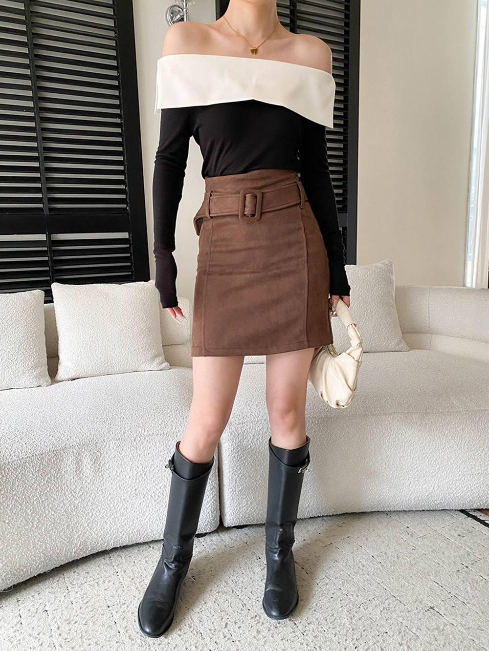 復古麂皮絨腰帶短裙,evaviva,4N-ZC09195,復古麂皮絨腰帶短裙,周新品優惠,NEWARRIVAL