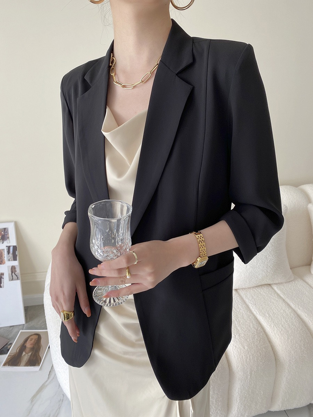 修身款七分袖西裝外套,evaviva,4N-ZF09197,修身款七分袖西裝外套,領500,999免運