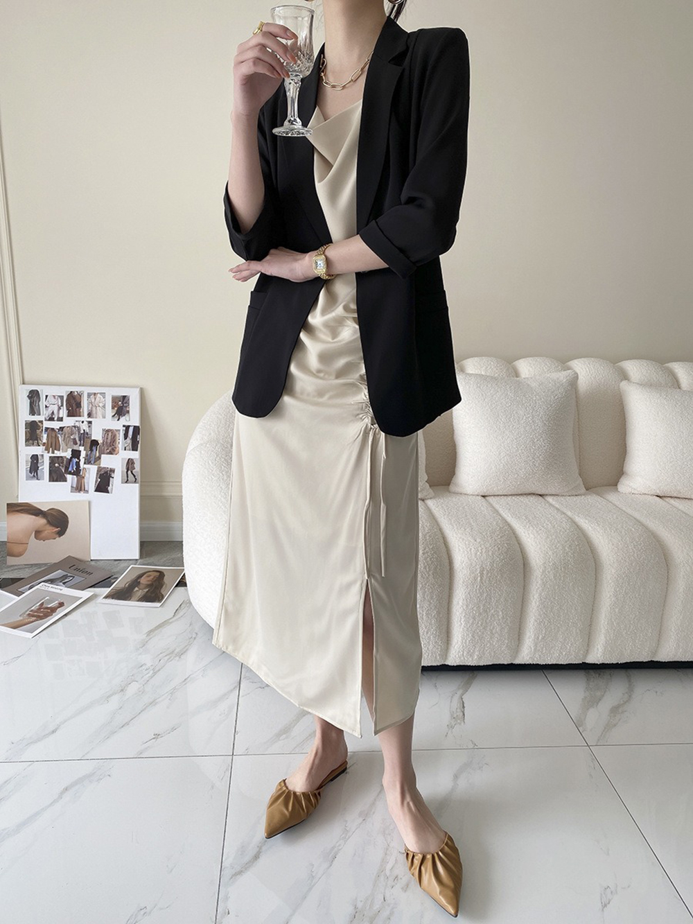 修身款七分袖西裝外套,evaviva,4N-ZF09197,修身款七分袖西裝外套,領500,999免運