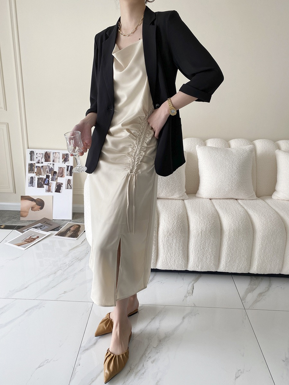 修身款七分袖西裝外套,evaviva,4N-ZF09197,修身款七分袖西裝外套,領500,999免運