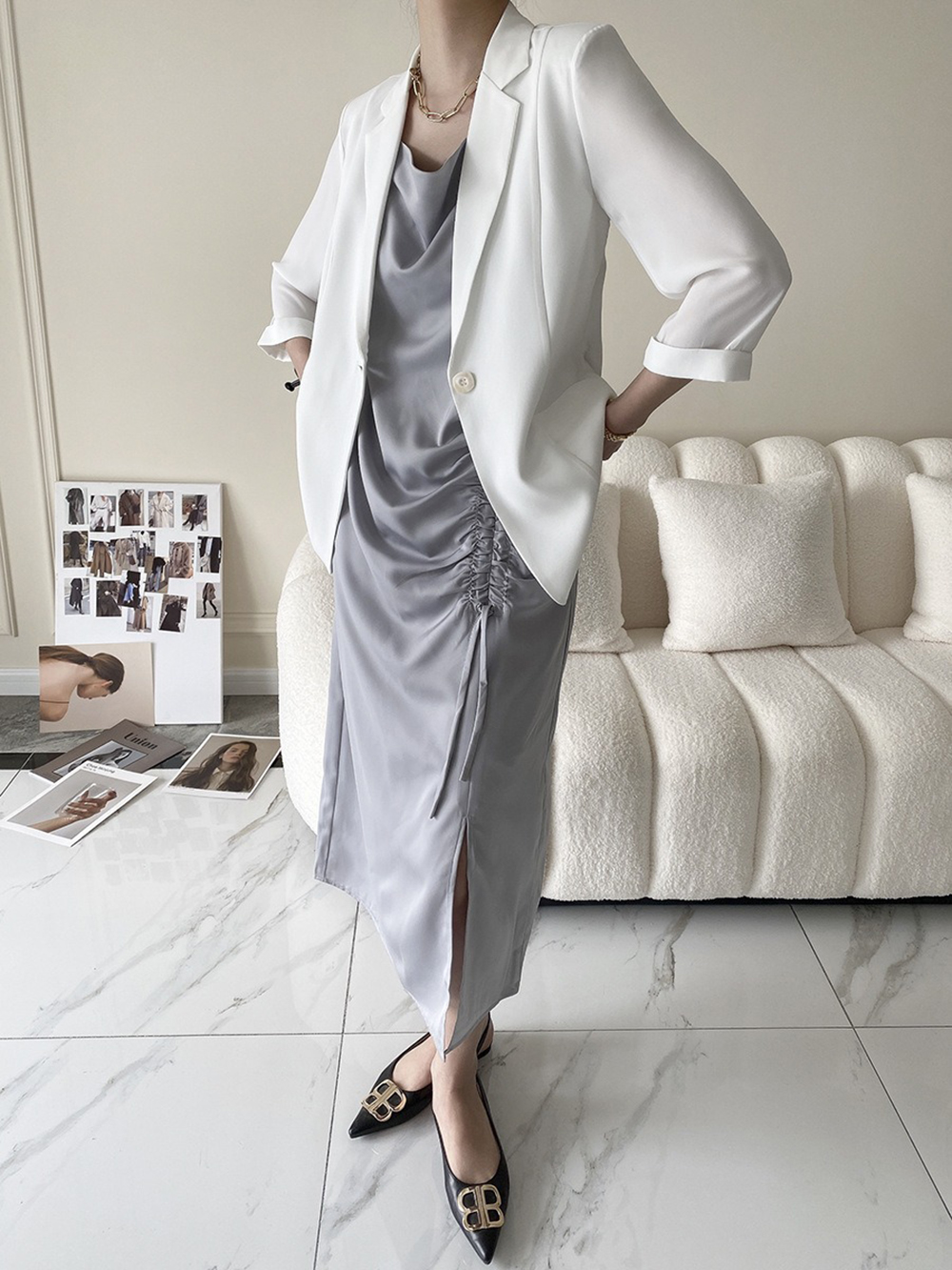 修身款七分袖西裝外套,evaviva,4N-ZF09197,修身款七分袖西裝外套,領500,999免運