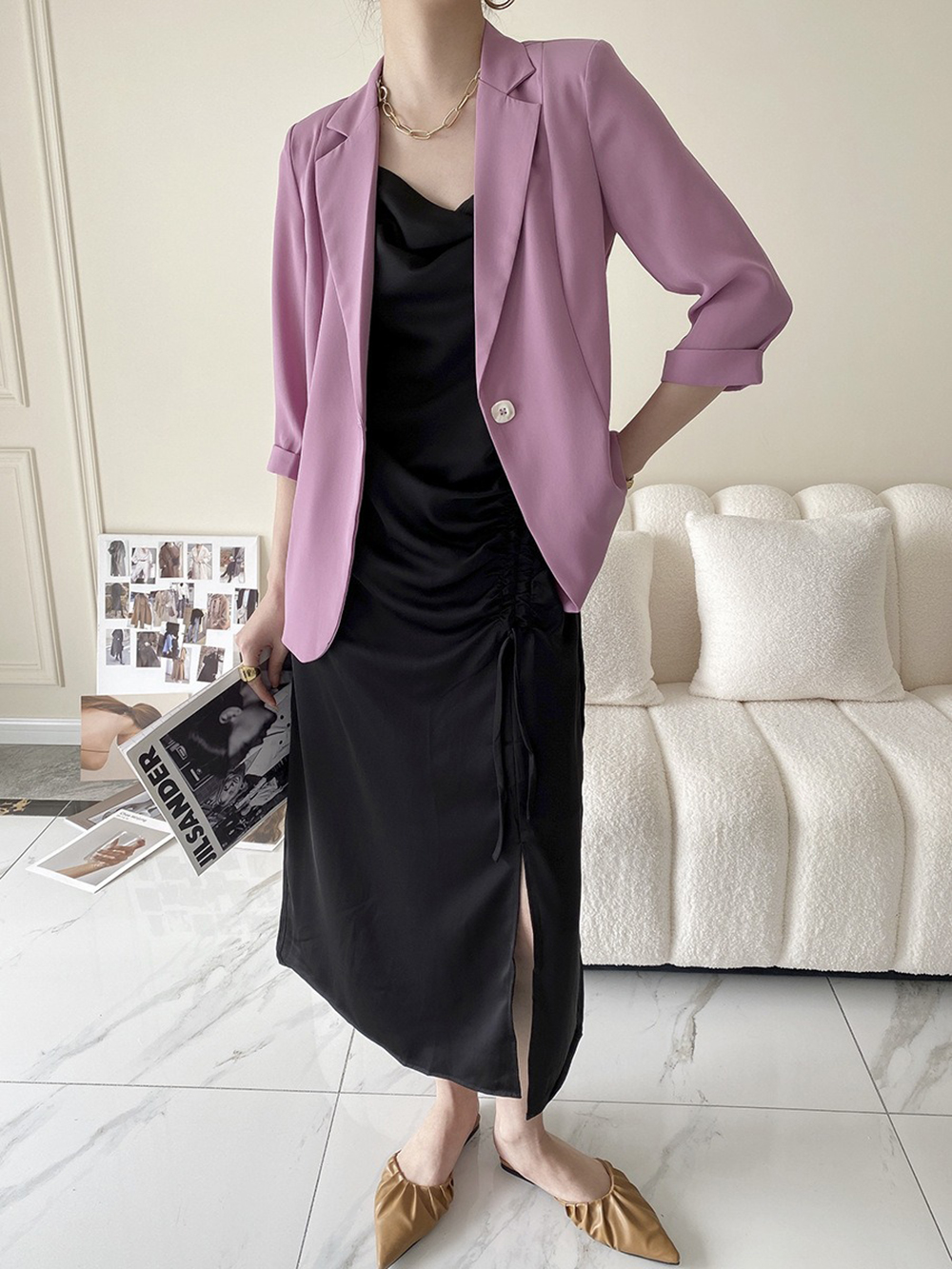 修身款七分袖西裝外套,evaviva,4N-ZF09197,修身款七分袖西裝外套,領500,999免運