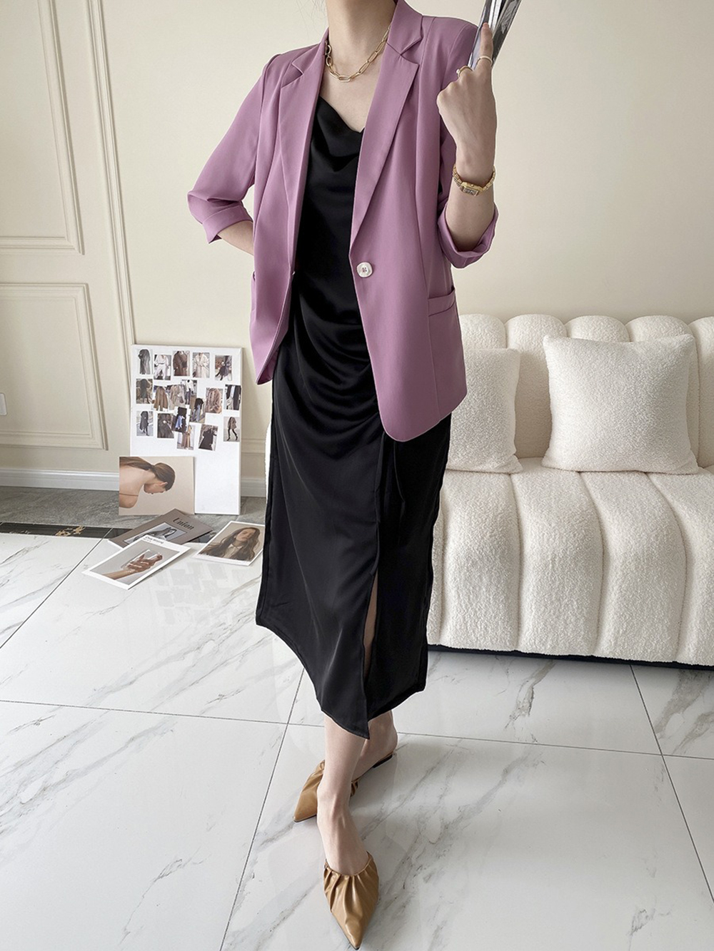 修身款七分袖西裝外套,evaviva,4N-ZF09197,修身款七分袖西裝外套,領500,999免運