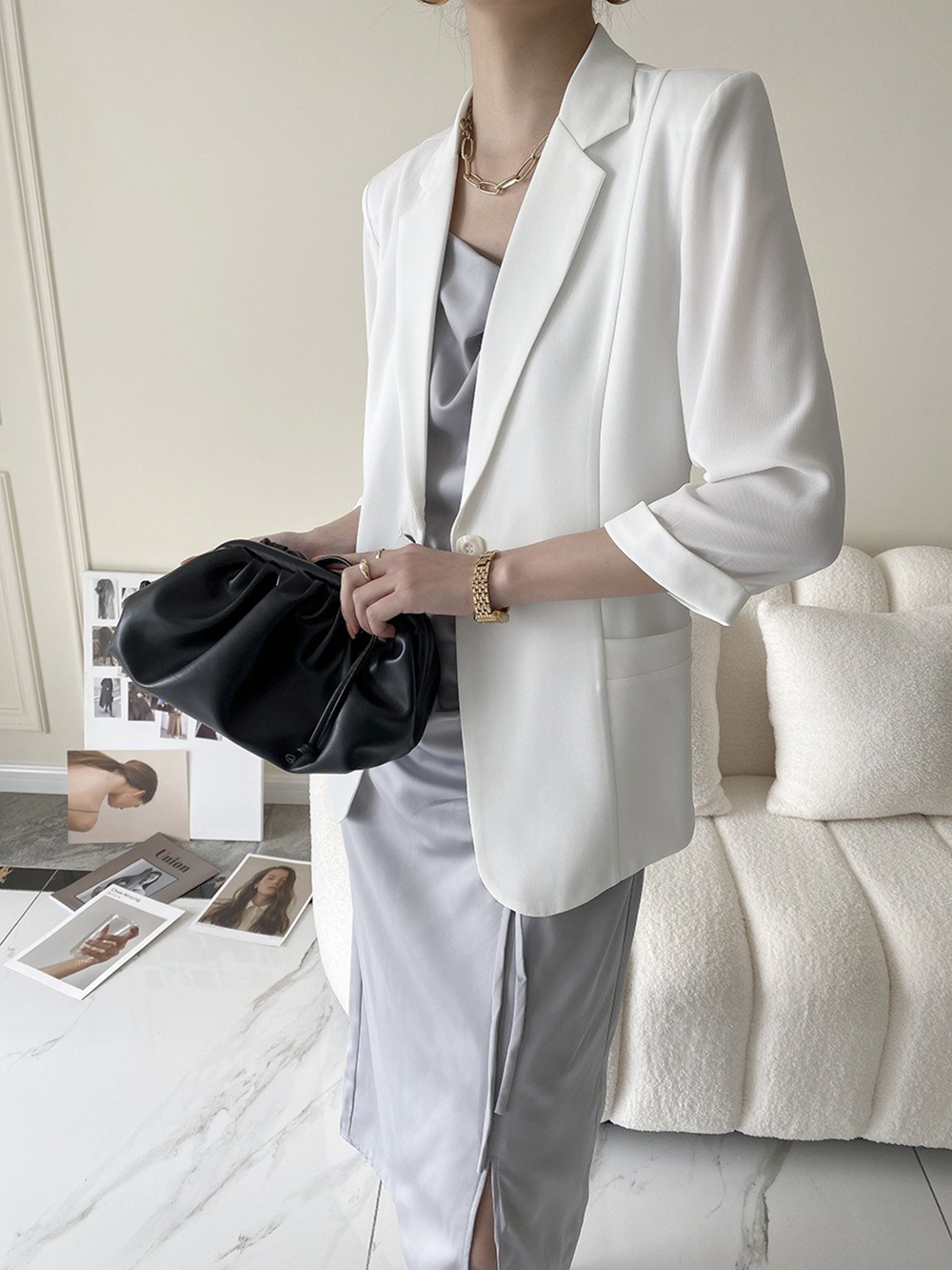 修身款七分袖西裝外套,evaviva,4N-ZF09197,修身款七分袖西裝外套,領500,999免運