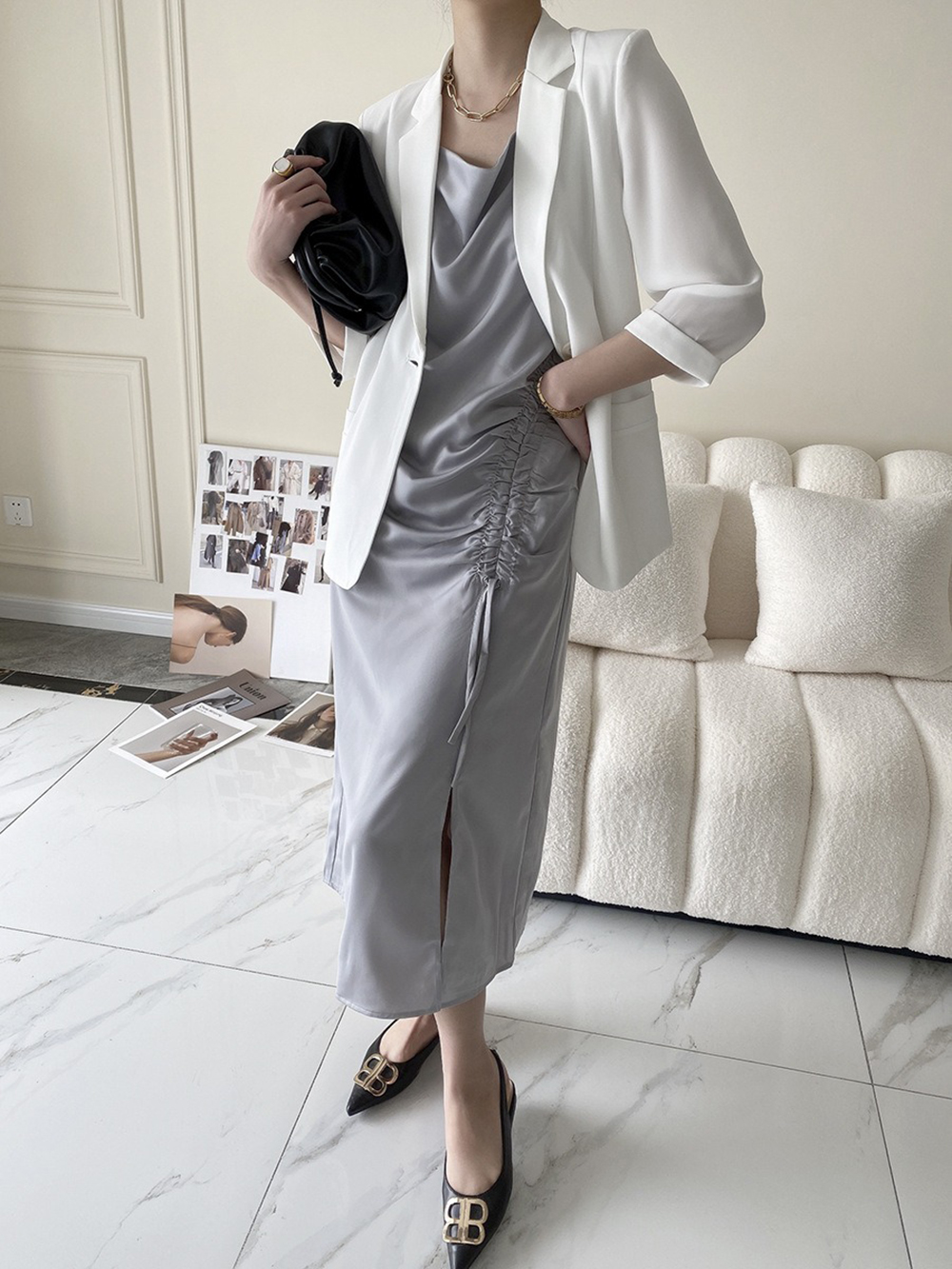 修身款七分袖西裝外套,evaviva,4N-ZF09197,修身款七分袖西裝外套,領500,999免運