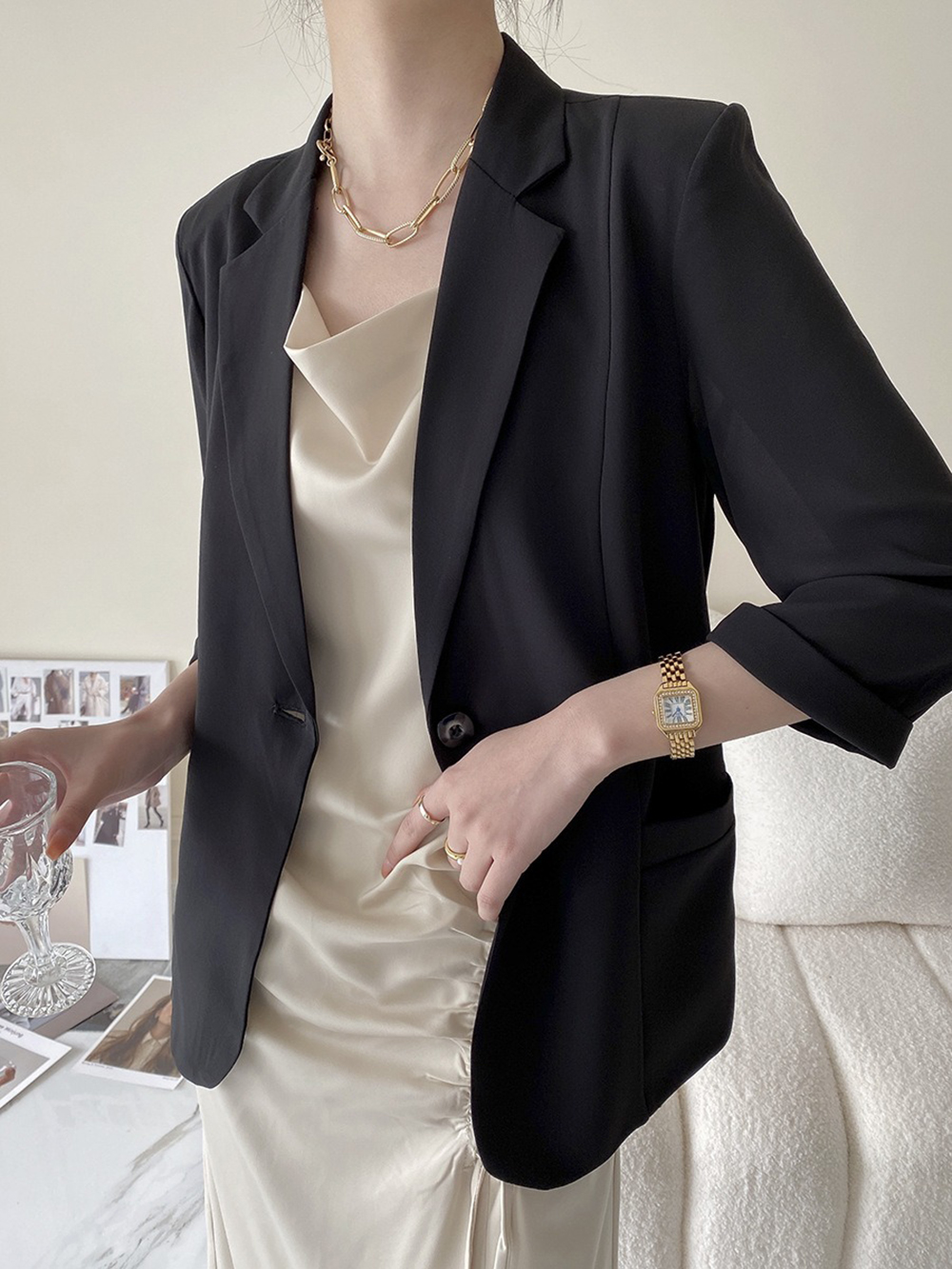 修身款七分袖西裝外套,evaviva,4N-ZF09197,修身款七分袖西裝外套,領500,999免運