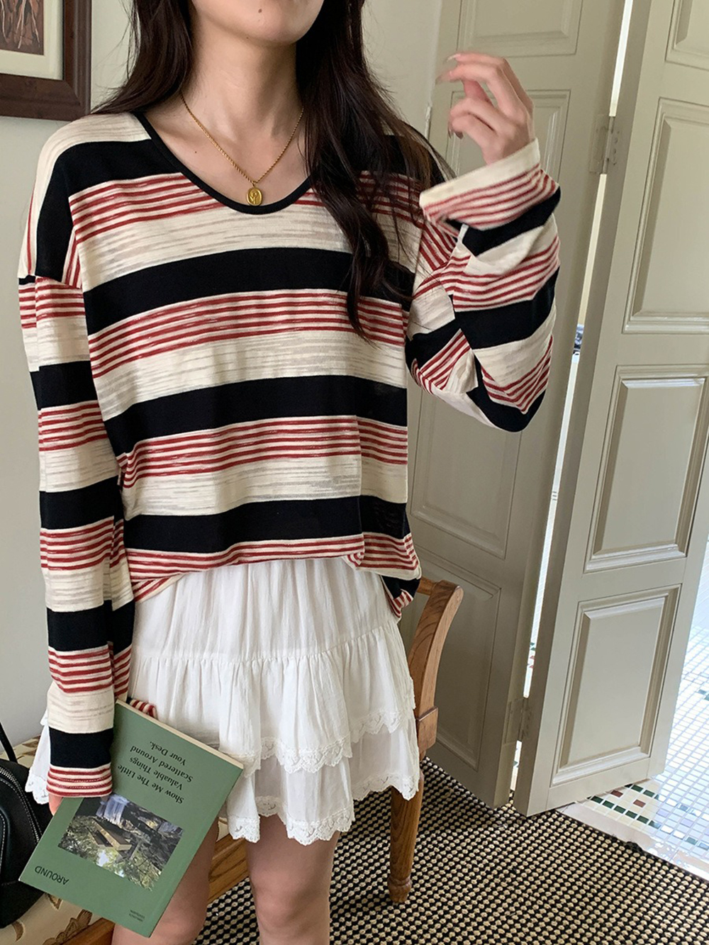 慵懶風撞色條紋上衣,evaviva,8C-GG7421,慵懶風撞色條紋上衣,周新品優惠,NEWARRIVAL