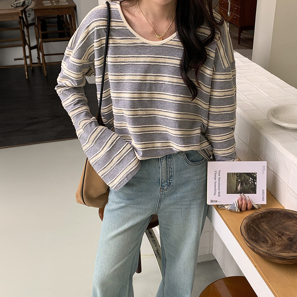 慵懶風撞色條紋上衣