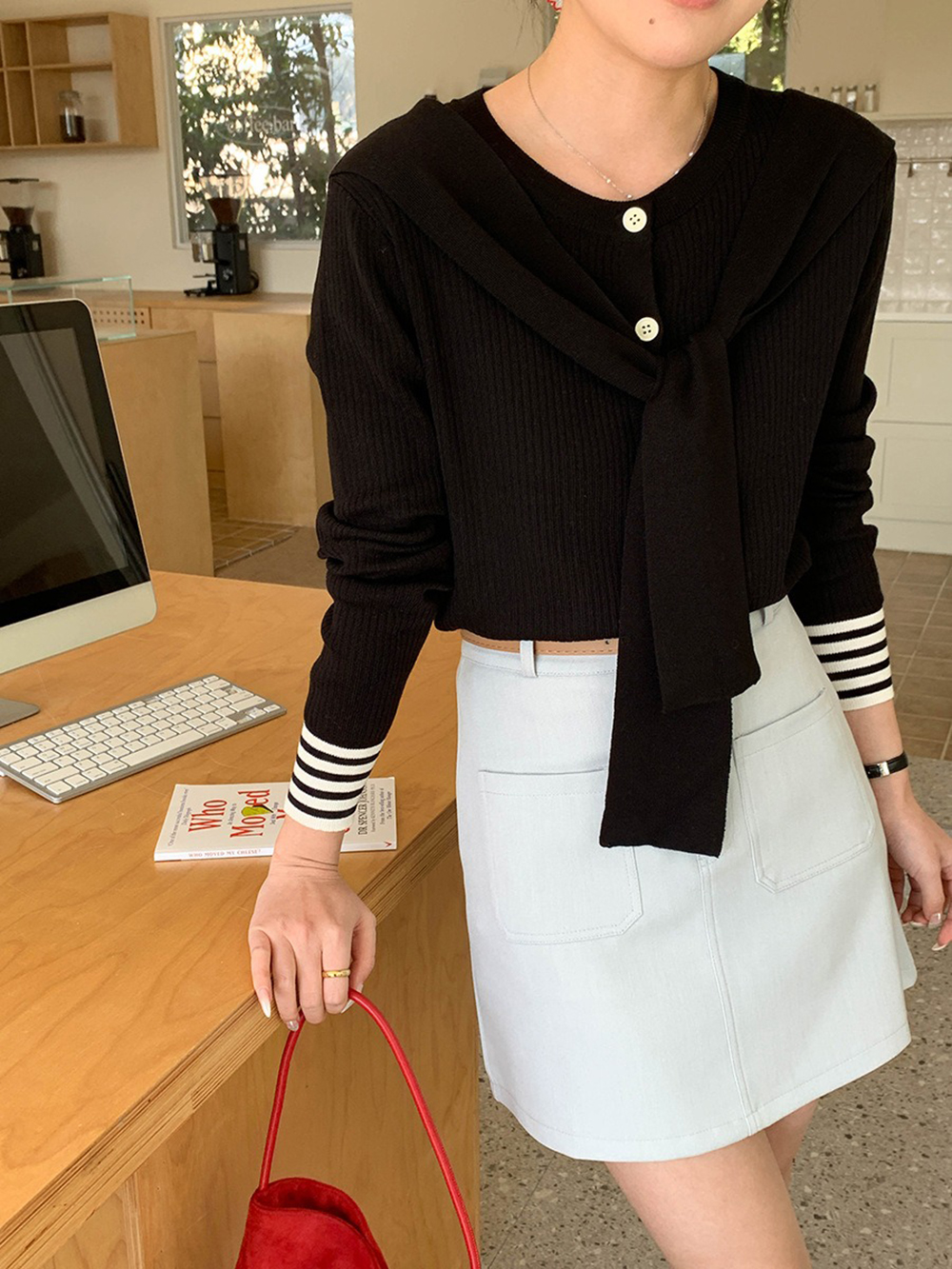 學院風披肩針織上衣,evaviva,8C-GG7425,學院風披肩針織上衣,領500,999免運