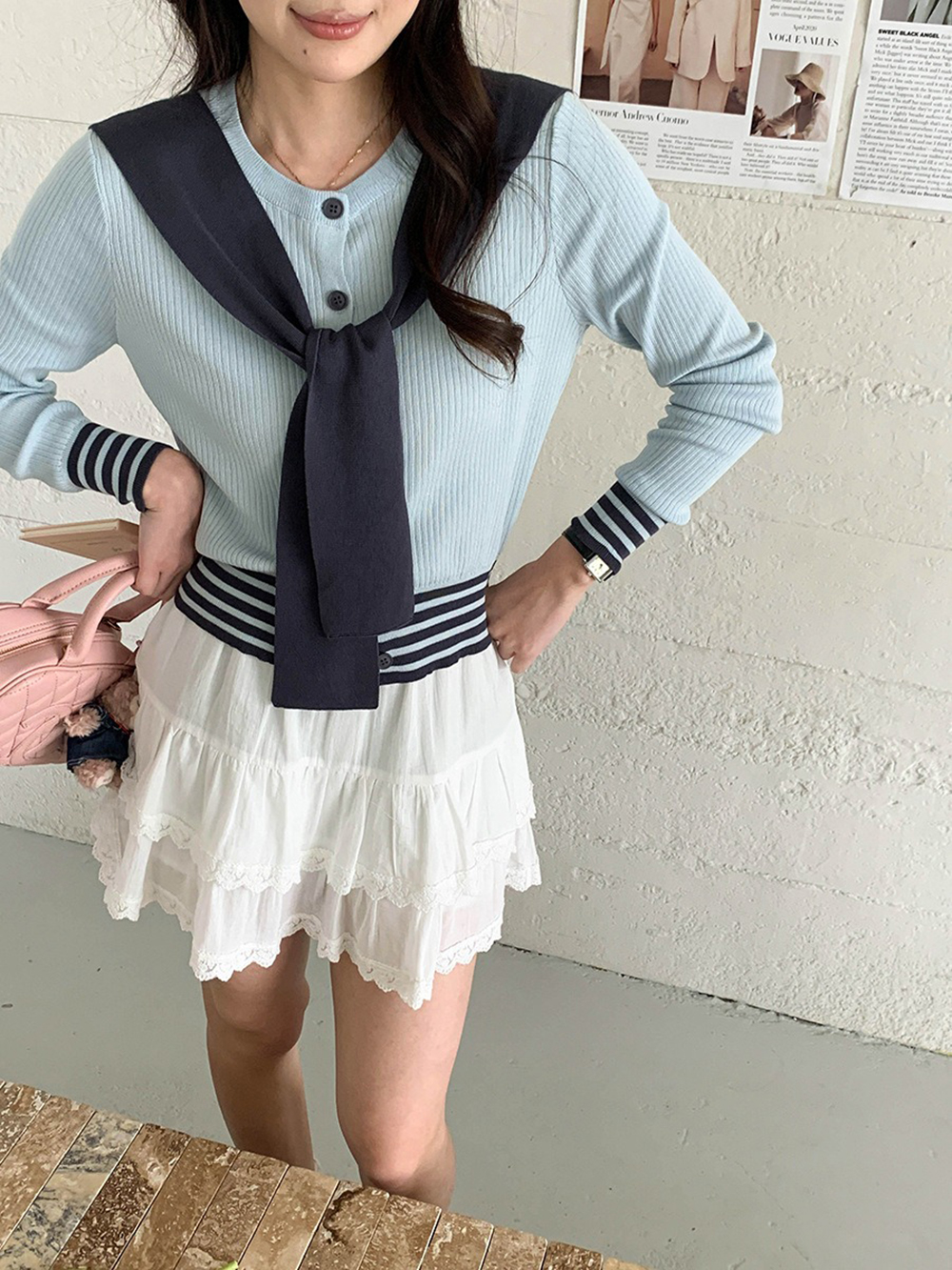 學院風披肩針織上衣,evaviva,8C-GG7425,學院風披肩針織上衣,領500,999免運