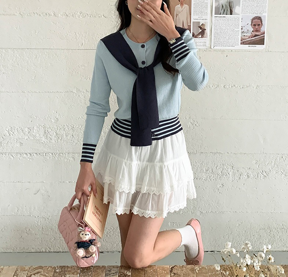 學院風披肩針織上衣,evaviva,8C-GG7425,學院風披肩針織上衣,領500,999免運