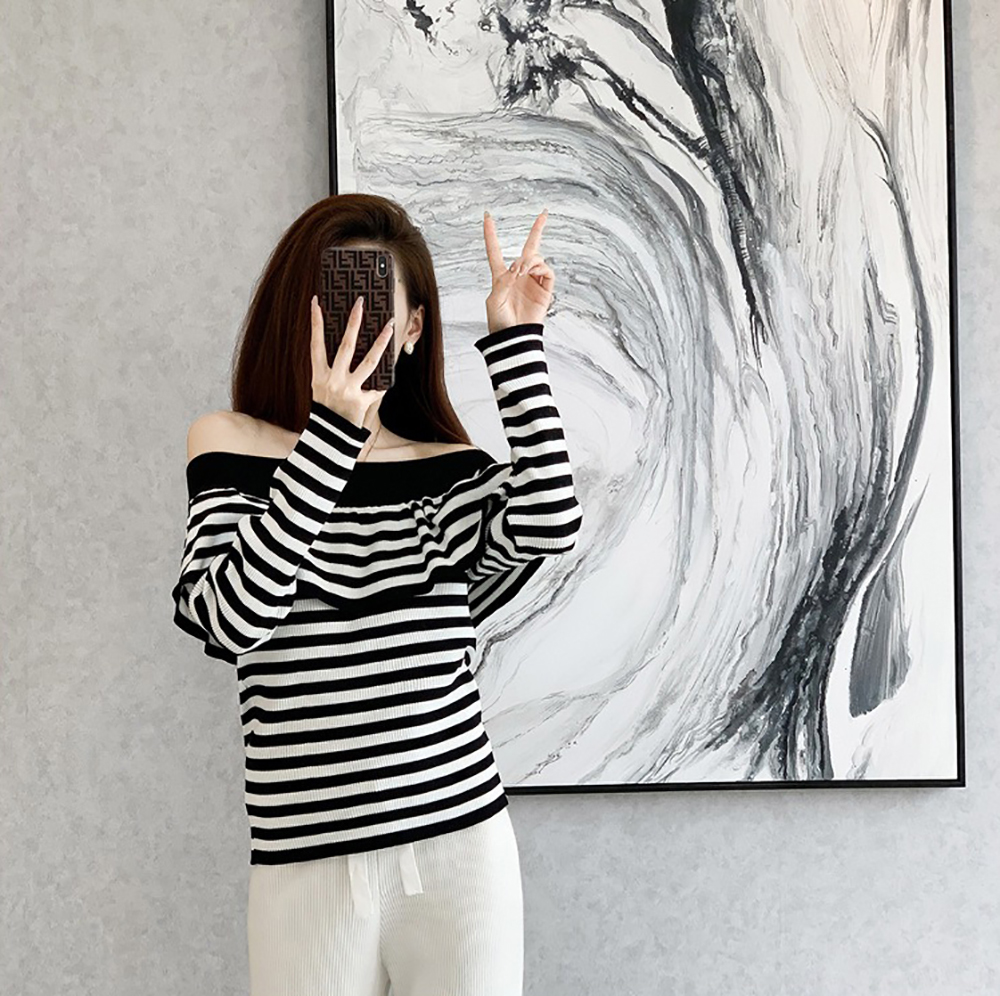 荷葉邊一字領條紋上衣,evaviva,JW-ZA09189,荷葉邊一字領條紋上衣,周新品優惠,NEWARRIVAL