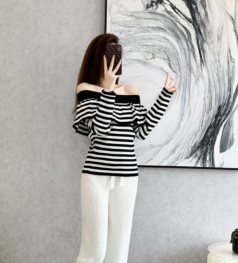 荷葉邊一字領條紋上衣,evaviva,JW-ZA09189,荷葉邊一字領條紋上衣,周新品優惠,NEWARRIVAL