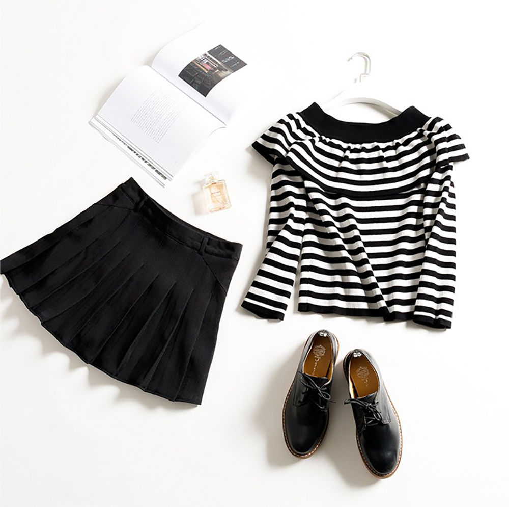 荷葉邊一字領條紋上衣,evaviva,JW-ZA09189,荷葉邊一字領條紋上衣,周新品優惠,NEWARRIVAL