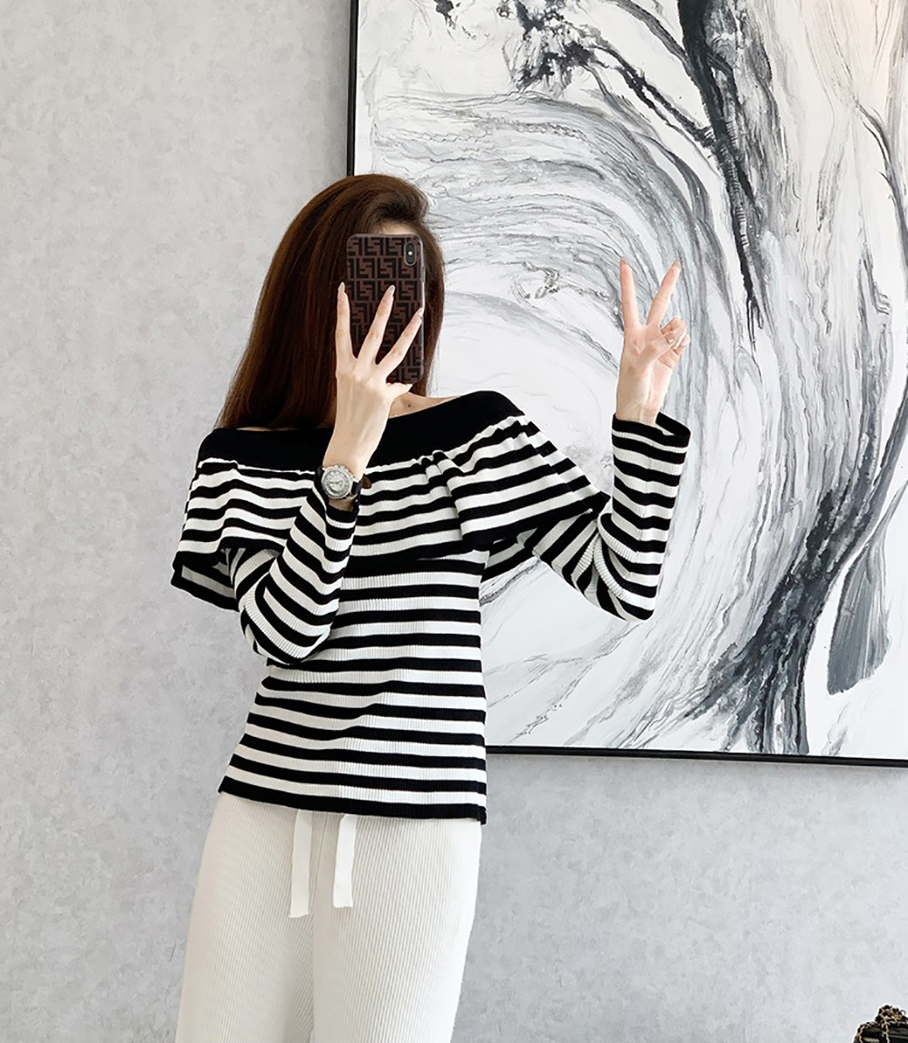 荷葉邊一字領條紋上衣,evaviva,JW-ZA09189,荷葉邊一字領條紋上衣,周新品優惠,NEWARRIVAL